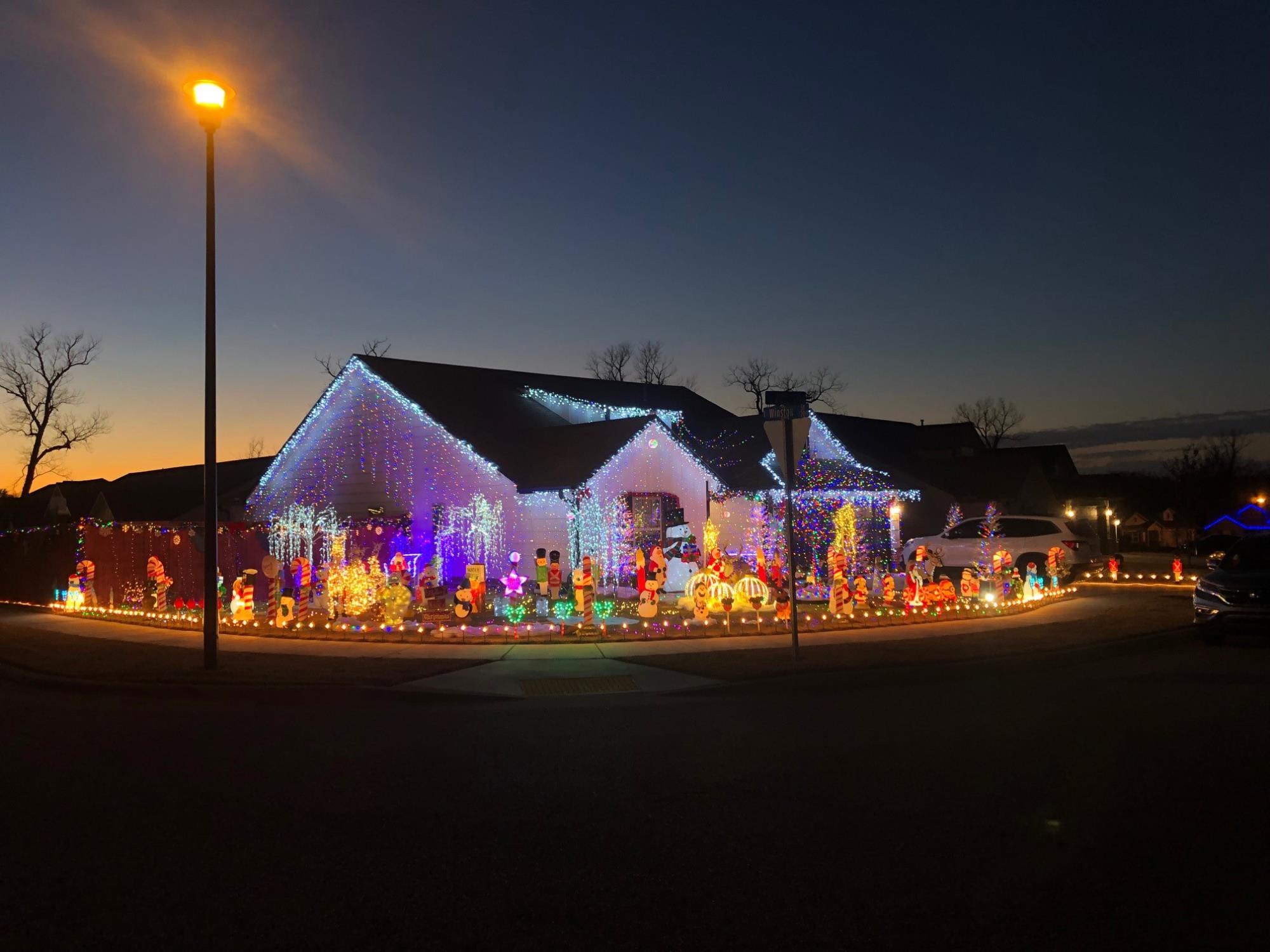 Holiday lights on house in east Broken Arrow